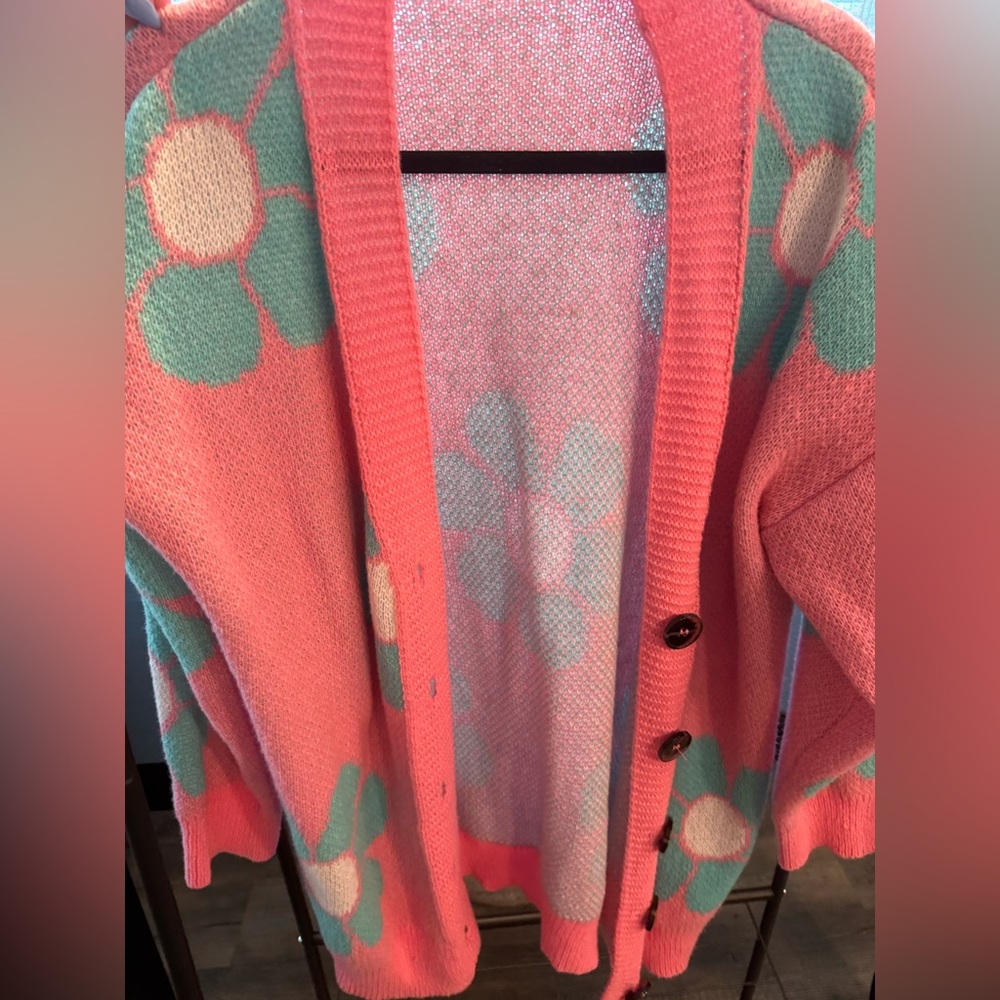 Floral Pink Cardigan Sweater
